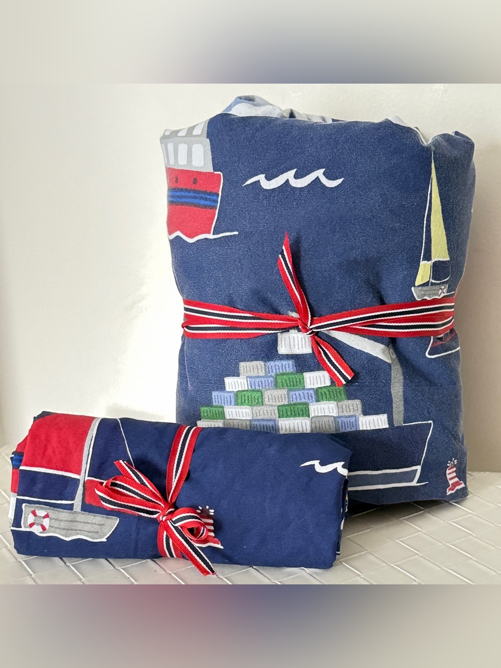 Pottery Barn Kids Twin Duvet Cover Maritime Ship Yacht Tug Boat Standard Sham
